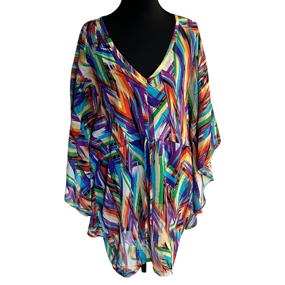 Portocruz‎ Multicolor Abstract Swimsuit Cover Up Drawstring Womens M Resort